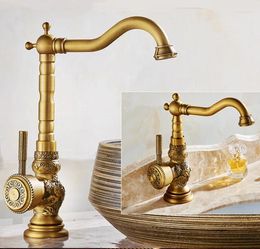 Bathroom Sink Faucets Antique Faucet Cold Single Handle Mixer Copper 360 Degree Rotation Carved Kitchen Water Tap Send It From Russia