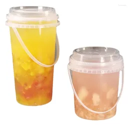 Disposable Cups Straws Plastic With Lids Large Capacity 700ml/1000ml Bucket Portable Milk Tea Cup Clear And Can Be Reused
