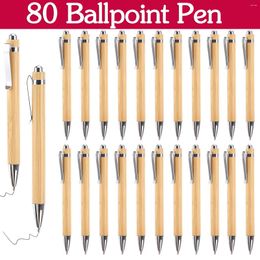 80Pcs Bamboo Pen Wood Ballpoint 1.0mm Tip Black Ink Business Signature Ball Office School Wrtie Stationery