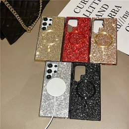 Luxury Glitter Magnetic Vogue Phone Case for iPhone 15 14 13 12 Pro Max Samsung Galaxy S24 Ultra Stylish Shinning Leather Back Cover Supporting Wireless Charging