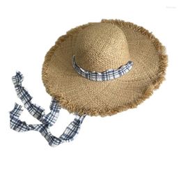 Wide Brim Hats Women Summer Tassel Edges Raffia Straw Hat Girl Travel Foldable Sun Protection Big Flat Top Beach Floppy Cap