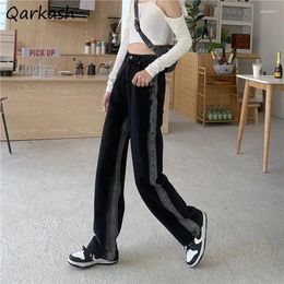 Women's Jeans Women Straight Autumn 2024 Panelled Design Teens Casual Trendy Denim Daily Boyfriend All-match Black Spring Baggy Trousers