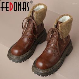 Boots FEDONAS Winter Warn Women Ankle Wool Decoration Genuine Leather Lace-Up Platforms Shoes Woman Outdoor Casual Snow