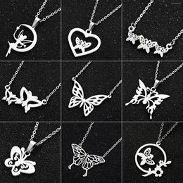 Pendant Necklaces 1PC Stylish Stainless Steel Butterfly Heart Fairy Necklace Metal Insect For Party Jewellery Trendy Gift 45cm Long