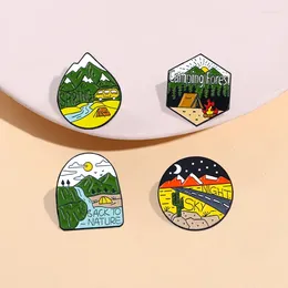 Brooches Unique Metal Badges Brooch With Innovative Design Of Wild Landscape And Camping Cute Cartoon Chest Pins For Clothing Decorative