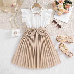 Vestido infantil da primavera e verão Europa e os Estados Unidos Cor de manga voadora combinando crianças vestido princesa vestido de garotas