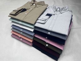 Spring and Autumn Mens Polos Pure Cotton Oxford Spinning Long sleeved Shirt Fashion Business Solid Colour Simple Non ironing Men 1665ess