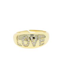 Wide Band Gold Colour Wedding Ring with Cz Paved Letter Love Engraved Whole Women Open Band Finger Ring Adjustable Size8275959