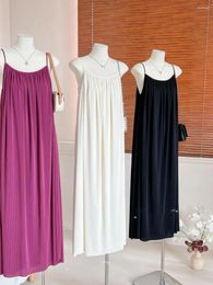 Women's Sleepwear Plus Over Size 2XL Women Summer French Strap Pleated Sleepdress Female Sexy Loose Pajamas Home Clothing Can Be Purple Wear