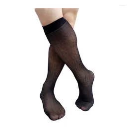 Men's Socks Striped Mens Knee High See Through Sexy Stocking LIngerie Formal Dress Suits Male Business Long Tube