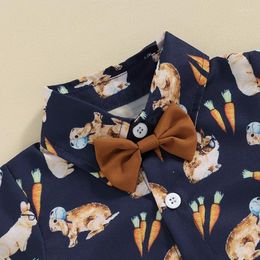 Clothing Sets Summer Toddler Baby Boys Easter Clothes Outfits Carrot Print Short Sleeve Bowtie Shirts Solid Shorts