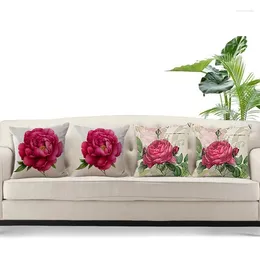 Pillow 2 Pcs Vintage Floral/Flower Flax Decorative Throw Case Cover Home Sofa Rose A & B