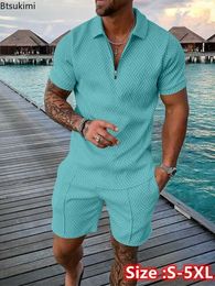 Men's Tracksuits 2024 mens summer clothing luxury polo shirt short sleeved set casual dress social lapel T-shirt Q2405010
