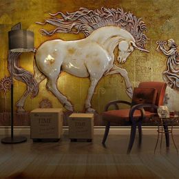 Dropship Custom Any Size Abstract 3D Stereoscopic Relief Horse Art Wall Painting For Living Room Study Room Bedroom Wall Murals Wa2643936