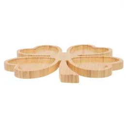 Dinnerware Sets St Patricks Day Wooden Serving Tray Four Leaf Clovers Shaped Platter Shamrock Charcuterie Board Snack