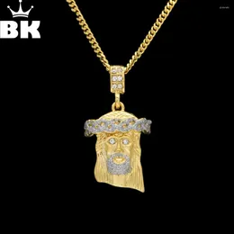 Pendant Necklaces THE BLING KING Mens Gold Colour Jesus Necklace Iced Out Shiny Rhinestone Charm Chain Trendy Hip Hop Jewellery Rapper