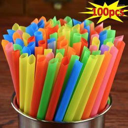 Disposable Cups Straws 100pcs Colourful Plastic Wide Straw Milk Tea Juice Cocktail Drink Birthday Party Kitchenware Supplies