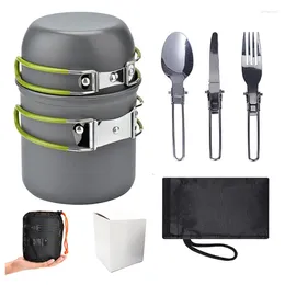 Cookware Sets Portable Set Camping Kitchen Utensils Outdoor Cooking Travel Fruit Green Handle