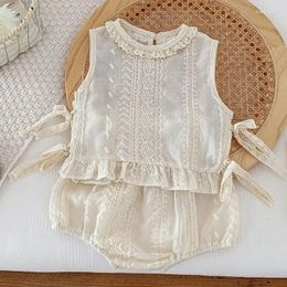 Clothing Sets 2024 Summer Baby Sweet Ruffle Set Born 2PCS Sleeveless Tank Tops Bloomers Shorts Infant Girls Embroidery Bow Outfit