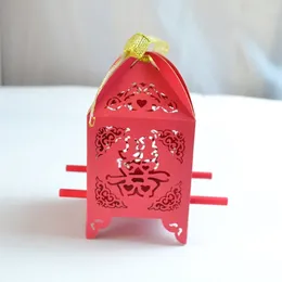 Gift Wrap Unique Sedan Design Double Happiness Laser Cut Chinese Red Wedding Favour Box With Ribbon