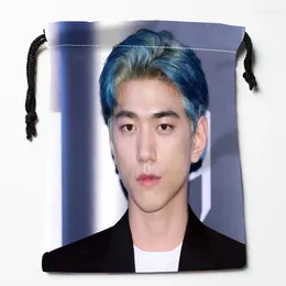 Storage Bags KPOP Sung Jun Drawstring Print 18X22CM Soft Satin Fabric Resuable Clothes Bag Shoes 0209