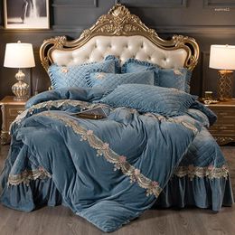 Bedding Sets Bed Skirt Coral Velvet 4-piece Set European Thickened Flannel Crystal Fleece Quilt Cover Thermal Cotton