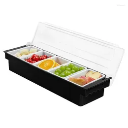 Tea Trays Clear Seasoning Box Set Of 4 Crystal Storage Container 5 Compartments Garnish Tray With Ice Holder For Bartending