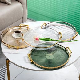 Tea Trays Transparent Round Storage Tray Handle Washable Non-slip Coffee Plate Cup Dried Fruits Snacks Organiser Home Table Decoration