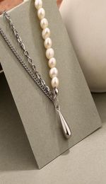 Chains Amaiyllis 925 Sterling Silver Minimalist Stitching Clavicle Necklace Vintage Niche Water Drop Freshwater Pearl Jewelry2148409