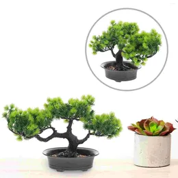 Decorative Flowers Artificial Green Potted Fake Bonsai Adornment Prop Pine Tree Ornament Table Decorations