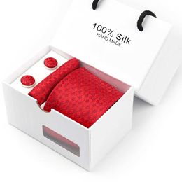 Neck Tie Set Luxury Ties Set Gift Box Striped 100% Silk Neck Tie Pocket square Cufflinks Set For Mens Classic Party Wedding Men Accessories