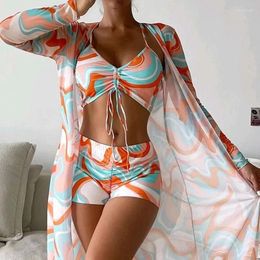 Women's Swimwear Three Pieces High Waist Bikini Set Women Cover Up Swimsuit Female Ladies Long Sleeve Beach Tankini Bathing Suits