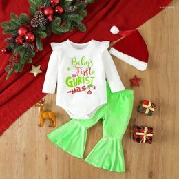 Clothing Sets 2024 Baby Girls Clothes Cute Green Bell-bottoms Christmas Suit Toddler Girl Rompers Outfit Set Born Bebes 0-12M