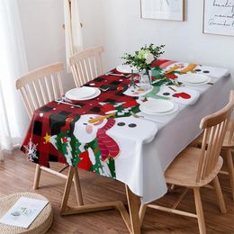 Table Cloth Christmas Snowman Snowflake Plaid Black Red Rectangle Tablecloth Festival Party Navidad Decoration Waterproof Round Cover