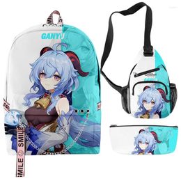 Backpack Creative Classic Funny Genshin Impact 3D Print 3pcs/Set Student School Bags Multifunction Travel Chest Bag Pencil Case