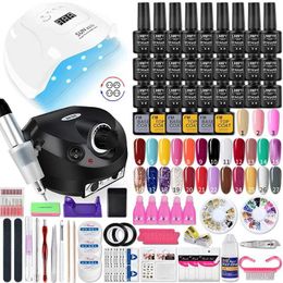 Nail Art Kits Nail gel kit Professional nail set with 54W UV nail lamp acrylic nail extension gel nail polish all for processing gel tool set T240510