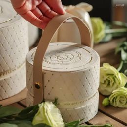 Gift Wrap Mini Flower Boxes Portable Round Rose Carnation Bouquet Hug Bucket Wedding Party Florist Packaging Mother's Day