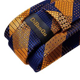 Neck Tie Set Gold Blue Striped 100% Silk Ties For Men 8cm Mens Neck Tie Set With Brooch Pin Wedding Accessories Mens Gift Gravatas
