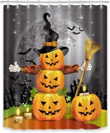 Shower Curtains Halloween Pumpkins Curtain Magic Hat Ghost Broom Bathroom Party Decor Bath Waterproof Polyester Fabric