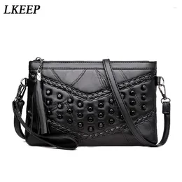 Bag Brand Leather Handbag Women Shoulder Bags Rivet Tassel Punk Woman Soft Handbags Womens