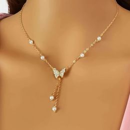 Elegant Faux Pearl Butterfly Necklace for Women Perfect Weddings Parties and Banquets 240429