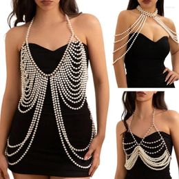 Women's T Shirts Pearl Body Chain Shoulder Necklace Jewelry Accessorise For Womens Drop