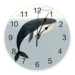 Wall Clocks Whale Underwater Water Cloud Sky Printed Clock Modern Silent Living Room Home Decor Hanging Watch