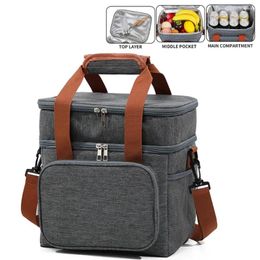 Storage Bags Portable Insulated Dual Compartment Lunch Bag Cooler With Shoulder Strap Pail For Work School