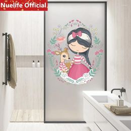 Window Stickers Custom Size Cartoon Girl Bear Pattern Frosted Glass Film Bathroom Living Room Kitchen Kids Kindergarten 60x90cm