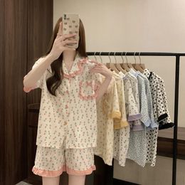 Home Clothing Print Flower Sleepwear Women Pyjama Sets Korean Fashion Summer Piiama 2 Pieces Night Wears For Sleeping Cute Suit Outfits