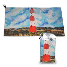 Towel Lighthouse Quick Dry Gym Sports Bath Portable Rocks Red And White Seagulls Blue Seaside Soft Sweat-Absorbent