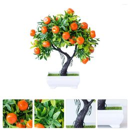 Decorative Flowers Artificial Fruit Tree Simulation Orange Mini Fake Bonsai Faux Miniture Decoration Flowerpot