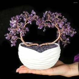 Decorative Figurines Natural Amethyst Stone Gravel Aluminum Wire Wound Twine Heart-shaped Tree Ceramic Love Base Ornament Office Decor