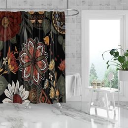 Shower Curtains 1PC180x180cm Curtain With Dark Floral Decoration Bathroom Waterproof And Mould Resistant Partition Hooks